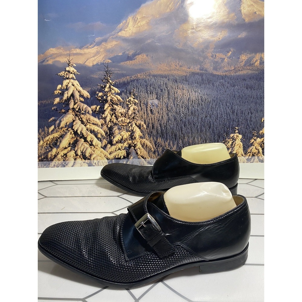 Paul Fredrick Monk Strap Mens Dress Shoes Sz 10.5 M Black Leather  Made In Italy - Picture 6 of 16